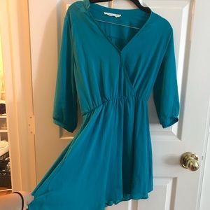 Teal wrap front dress